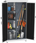 Backyard Outdoor Storage Cabinet Made From Wood And Metal Garden Shed With Weatherproof Roof And Lockable Doors 66 Inch Wide