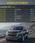 Audi vehicle fitment chart for Engine Coolant Overflow Tank 603-638 with model and engine details.