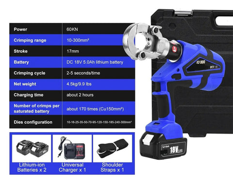 Heavy Duty Hydraulic Crimping Tool Electric With 12 Dies And Rechargeable Battery For Heat Shrink Connectors Terminal Wire Cable, 60KN power
