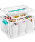 24 Quart Clear Plastic Craft Organizer With Six Detachable Inserts For Art Supplies And Tools, Big See Through Storage Box For Crayons Pencils Markers And Craft Projects, The Ultimate Desk Organizer No Mess Easy Access