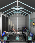 Interior view of 8x6 Ft Resin Storage Shed With Floor, Waterproof Outdoor Tool Shed, Lockable Door And Two Windows, Heavy Duty Plastic Backyard Storage For Patio Poolside Garden And Lawn.