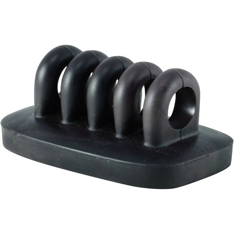 Weighted Desk Cord Organizer with No Slip, keeps cords tamed and in place. Black clip holder with 4 slots for cables.