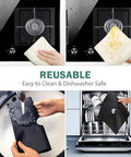 Gas Stove Burner Covers 8 Pack Nonstick Reusable Double Thickness 0.2mm Protective Liners shown being cleaned and used