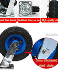 Built Tough High Elastic Rubber Caster Wheels That Roll Slick With Swivel Brake Lock And Reinforced Steel Base For Tool Carts Toolboxes Garage Gear 2 Pack 10 Inch close-up of rubber wheel with thickened bracket and multi-hole fixing.