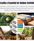 Ultra Lightweight Rope Tightening Tool With Roller Cam Four Pack For Camping And Boating Grab And Go No Knots Needed Locks Rope Instantly Ultra Compact Tensioner For Tarps Outdoor Gear Hiking And Emergency Fixes shown securing tents, boxes, and ropes.
