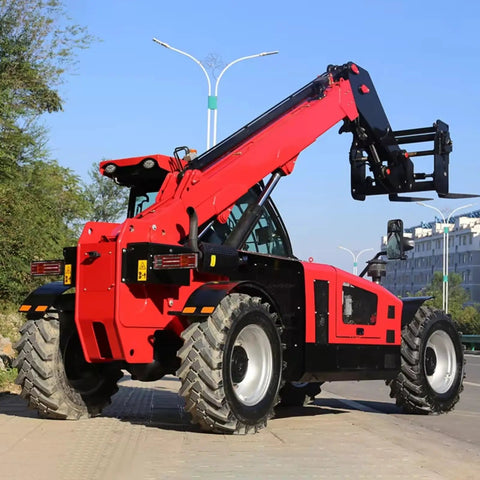 Badass Heavy Duty Telehandler And Telescopic Forklift For Job Sites And Agricultural Farms High Capacity Material Handler from the rear.