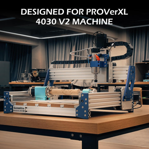 Rotary Module Kit For Prover XL 4030 V2 CNC Router With NEMA23 Planetary Gear Stepper Motor 4 Jaw Chuck installed on table