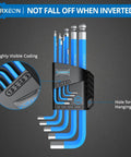 Blue 9 Piece Hex Key Set With Allen Wrenches One Point Five To Ten Mm Metric Long Ball End Flat End L Key CrV And S2 Steel