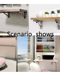 Heavy Hitting Foldable Wall Mount Shelf Brackets One Pair Stainless Steel L Shaped Corner Brace used in kitchen and living area.