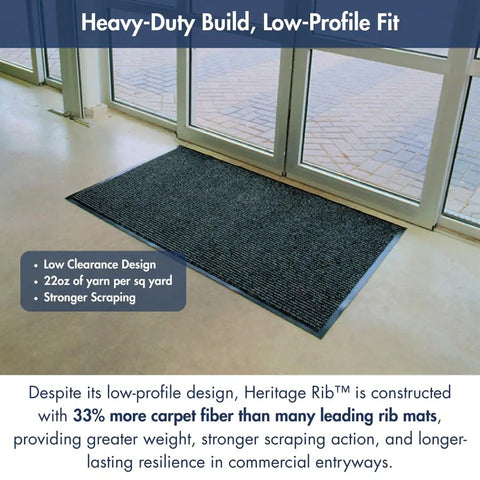 Heritage Rib Commercial Indoor Door Mat With Double Rib Design 3x5 Charcoal Office Rug Non Slip Vinyl Backing Heavy Duty Entryway Mat