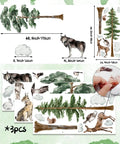 Gigantic 68 Inch Watercolor Pine Tree Woodland Forest Safari Animals Wall Decals Peel And Stick Deer Birds Owl Wolf Stickers