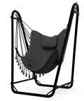 U Shaped Hammock Chair With Stand For Indoor Or Outdoor Relaxation Sturdy Rust Resistant Cozy Gray Cotton Swing Chair No Overhead Beam Design For Wider View Porch Patio Balcony Chill And Unwind In Style