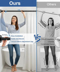 Comparison of 32 to 90 inch adjustable tension curtain rod in black no drill easy install vs typical rod installation