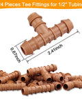 24 Piece Barbed Tee Fittings Set for One Half Inch Drip Irrigation Tubing 0.600 Inch ID on display with sizing details