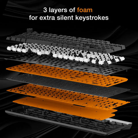 Smooth Riding Mechanical Gaming Keyboard With Ultra Quiet Linear Switches Featuring Factory Lubricated Stabilizers Whisper Quiet Actuation zero stress typing layers of foam for silent keystrokes