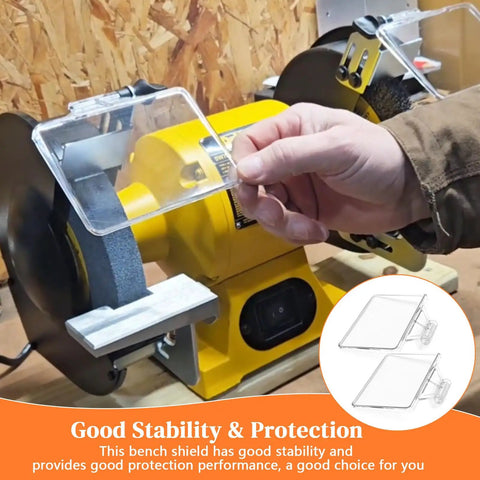 Heavy Duty Bench Grinder Eyeshield Replacement Guard With Shatterproof Acrylic Shield shown being held above a grinder.
