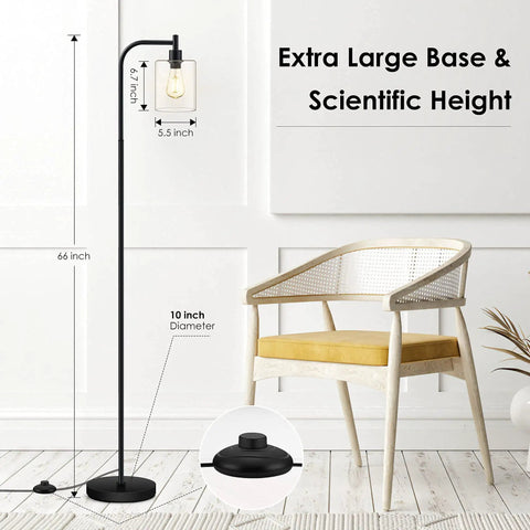Modern Industrial Floor Lamp With Glass Shade And Foot Switch 6W LED Included Delivers 800 Lumens Of Warm White 2700K in room
