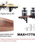 Built Tough Folding Shelf Brackets 16 Inch 4 Pack with weights and measurements for wall-mounted shelves in use