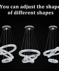 Three Ring Modern Crystal Flush Mount Chandelier with adjustable LED color, showcasing different 3-ring shape configurations.