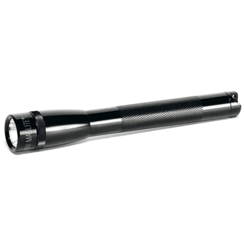 Ultra Compact LED 2 Cell AA Pro Flashlight With Twist Focus Beam Go To Workhorse Anti Roll Lens Holder in black, side view