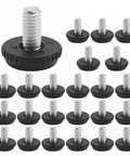 Heavy Duty Adjustable Furniture Levelers With Threaded Inserts 24 Pack showing stainless steel feet for chairs and tables.