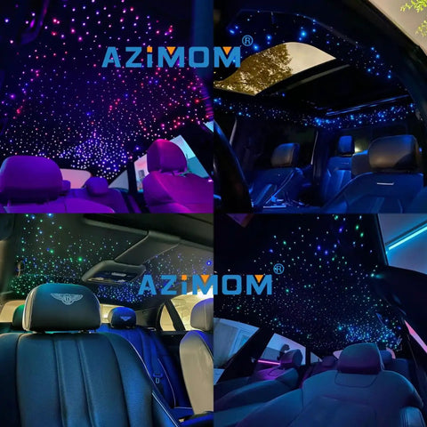 Dual Color 20W Fiber Optic Starlight Kit with 600 strands in car interior, 9.8 ft length, end glow, RGBW light source, app control