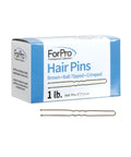 Solid Ball Tipped Hair Pins 320 Count Brown Crimped Styling Clips With Bounce Back Spring box packaging and hair pins.