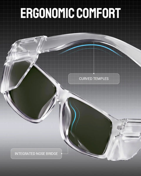 Tough As Nails Wraparound Safety Sunglasses Featuring Detachable Side Shields Impact Resistant Tinted Lenses showing ergonomic design and integrated nose bridge.