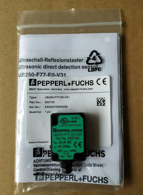 UB250 F77 E0 V31 Ultrasonic Direct Detection Sensor For Industrial Automation High Precision Non Contact Measurement Durable New Condition Easy Install And Setup Ideal Replacement Sensor For OEM Gear, packaged sensor