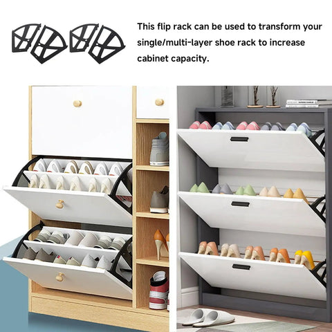 Double Layer Shoe Cabinet Hinges Kit With Four ABS Hinge Units And Twenty Installation Accessories shown on 2 tier shoe racks