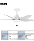 Dope 40 Inch Indoor Ceiling Fan With LED Light Remote Control White Finish Five Blade Motor Included Energy Efficient 23W LED