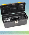 Paintless Dent Repair Kit With 23 Tools Including 3 Dent Rods And 20 Awl Heads in open black toolbox for car dents.