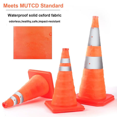 Five Pack 18 Inch Collapsible Traffic Cones With LED Night Lights For Safe Parking And Roadwork, Pop Up Hazard Cones