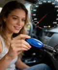 Woman using Plug And Play Fuel Saver For Cars And Trucks And Diesel Engines Boosts MPG Instantly And Lets You Drive Farther