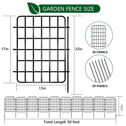 Diagram of Durable 30ft By 17in No Dig Garden Fence Border With 28 Panels Rustproof Metal Wire Ground Stakes