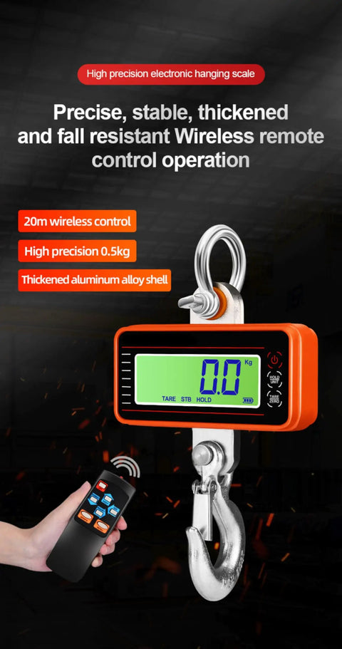 Digital Crane Scale With 3300 Lbs Capacity Heavy Duty Weighing Tool with remote control and aluminum alloy shell.