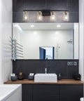 4 Light Bathroom Vanity Light Fixture Modern Black And Gold Sconce Wall Lights Over Mirror With Clear Glass Shades For Powder Room Hallway