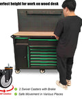 Person using 13 Drawer Rolling Tool Cabinet With Wood Workbench And Pegboard Heavy Duty Steel Tool Storage With Lock And Key Includes 348 Piece Pro Grade Tool Set Ideal For Home Garage Or Workshop Organization