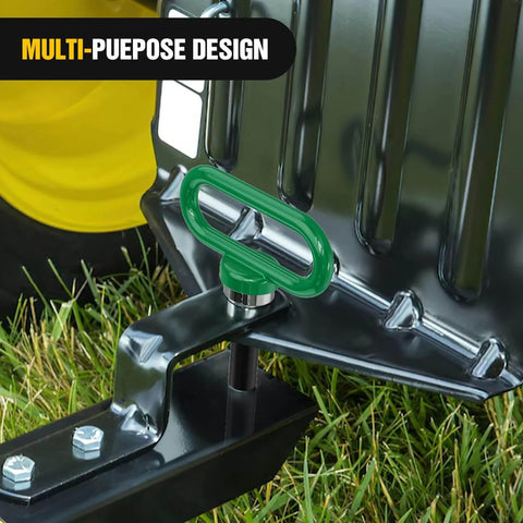 Five Eighths Inch Beefed Up Heavy Duty Neodymium Magnetic Trailer Hitch Pin In Green installed on mower gear