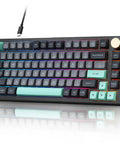 Top Shelf 75 Percent Wired Mechanical Gaming Keyboard With Rgb Backlit Keys And Slick Metal Media Dial, compact design, PBT keycaps.