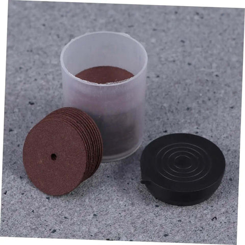 36 Piece Grinding Wheel And Cutting Disc Set For Metalworking Tools with red grinding wheels and clear storage case on gray surface