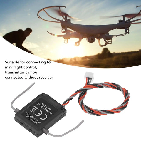 DSMX 2.4GHz 8 Channel RC Satellite Receiver Replacement for AR8000 AR6210 AR12120 AR9020 shown with drone in background