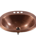 Antique Copper 20 Inch Drop In Bathroom Sink With Copper Care IQ Kit, 18 Gauge Solid Copper, Hand Hammered Look