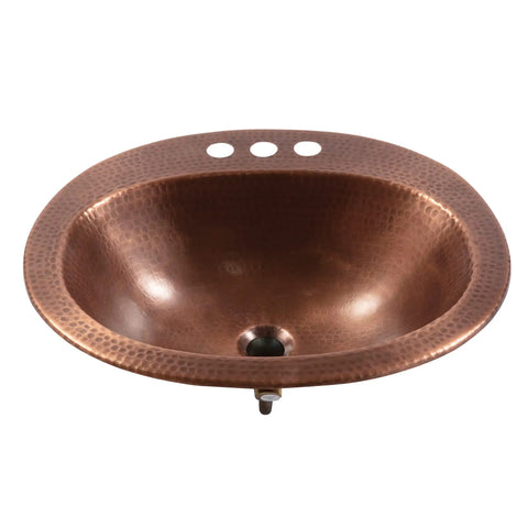 Antique Copper 20 Inch Drop In Bathroom Sink With Copper Care IQ Kit, 18 Gauge Solid Copper, Hand Hammered Look