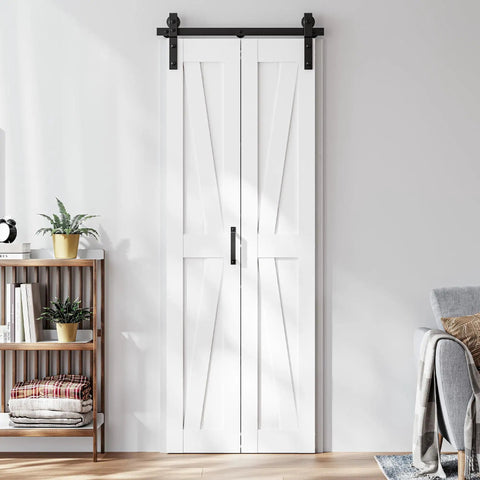 Game Changing 30 Inch Bifold Barn Doors With 34 Inch Hardware Kit Included, white doors in a modern interior, heavy duty build.