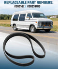Serpentine Drive V Belt Replacement Fits Chevrolet P30 P Series GMC P3500 P Series Vans Blue Bird TC2000 SHL Freightliner MT MT35 Diesels 3.9L 5.9L Engines Compatible 1990 1991 1989 1997 2004 Beefy Fit in front of a van with replaceable part numbers shown