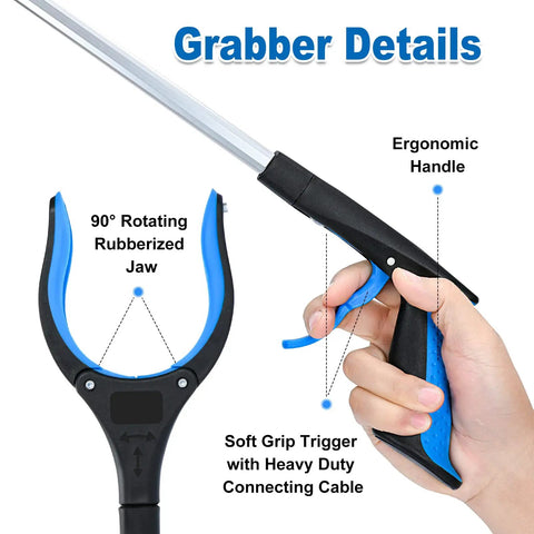 32 Inch Foldable Reacher Tool With Strong Magnetic Grip And 360 Degree Rotating Anti Slip Jaw For Easy Pickup Trash Claw Style Grabber Great For Seniors Indoor And Outdoor Use Durable Blue