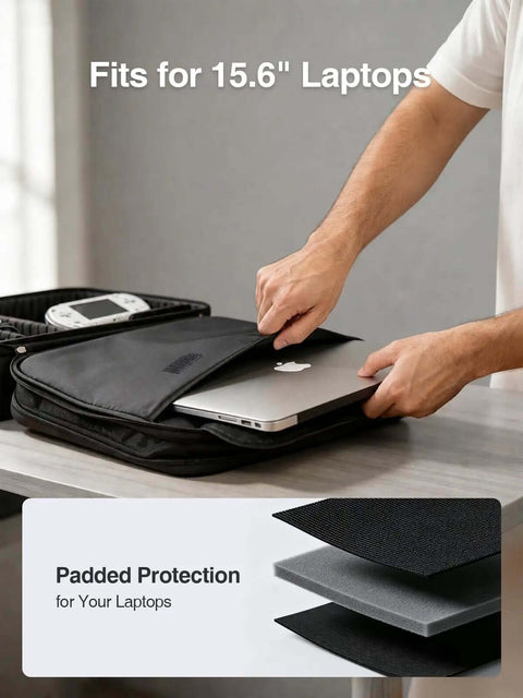 Extra Large Electronics Travel Organizer Case Heavy Duty Cord And Charger Storage Bag Premium 1680D Fabric Built Tough for 15.6 inch laptop.