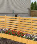 Outdoor air conditioner fence privacy screen with planter box for trash cans and pool equipment enclosure, natural fir wood.