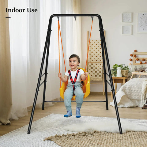 Upgraded Heavy Duty Hammock Chair Stand, Metal Swing Frame With Four Side Crossbars And Back Crossbar, Anti Slip Legs, Black indoors